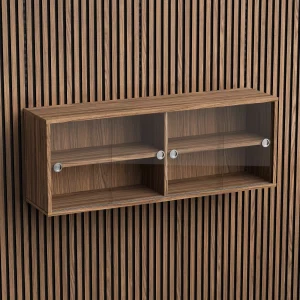 Brace wall cabinet Diamond Walnut 1200 mm four sliding glass doors with Diamond Walnut acoustic panels