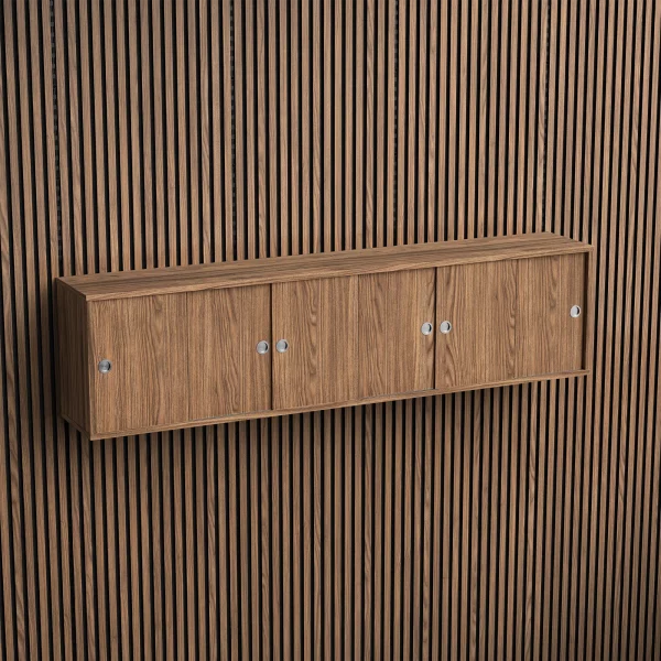 Brace wall cabinet Diamond Walnut 1800 mm six sliding doors with Diamond Walnut acoustic panels